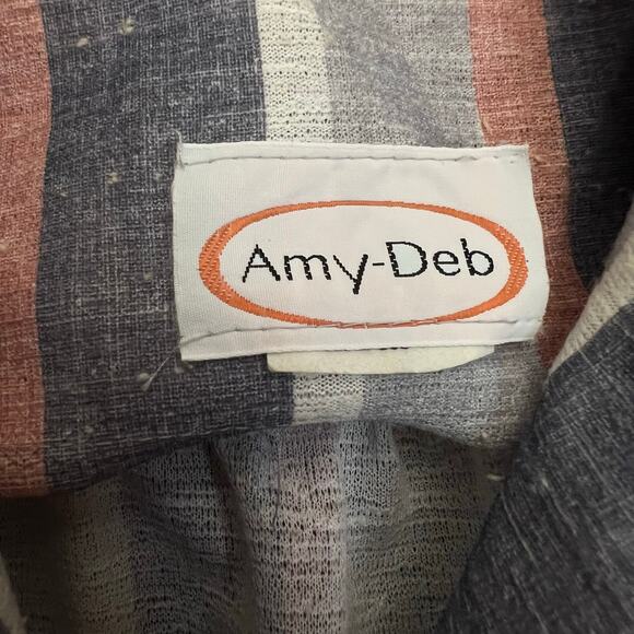 Vintage 70s Size Medium Pink Gray Stripe Day Dress Retro Rockabilly Fit & Flare - Picture 10 of 11